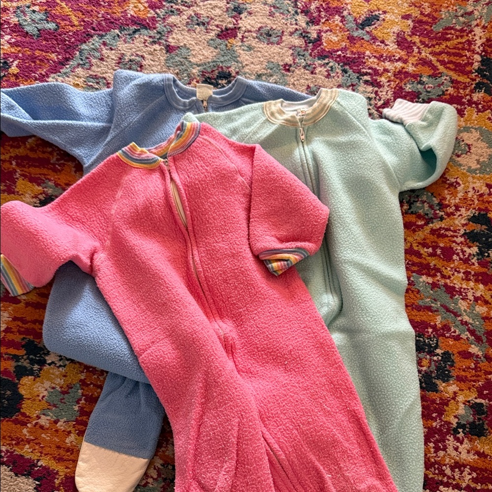 Vintage 3T Zip Rompers - Pink, Blue, Mint from Sears